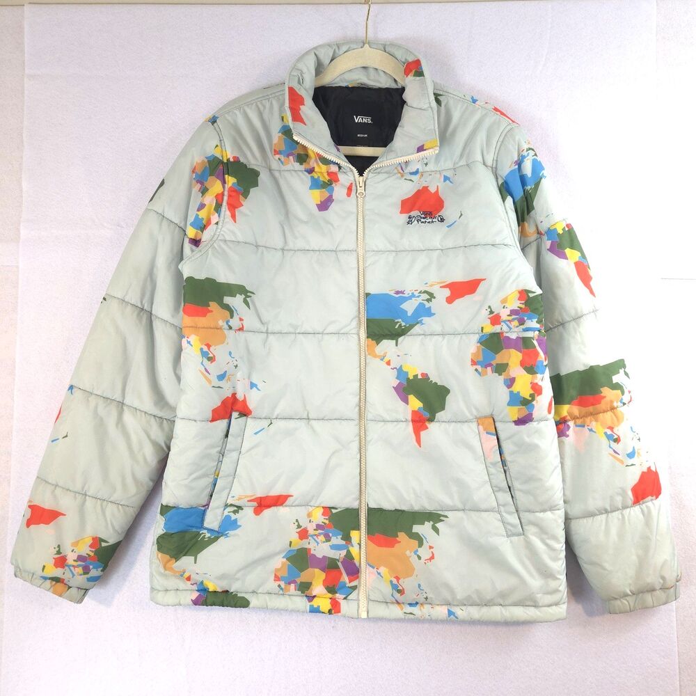 Vans Save Our Planet Puffer Jacket M Mens World Map Gorp Outdoors